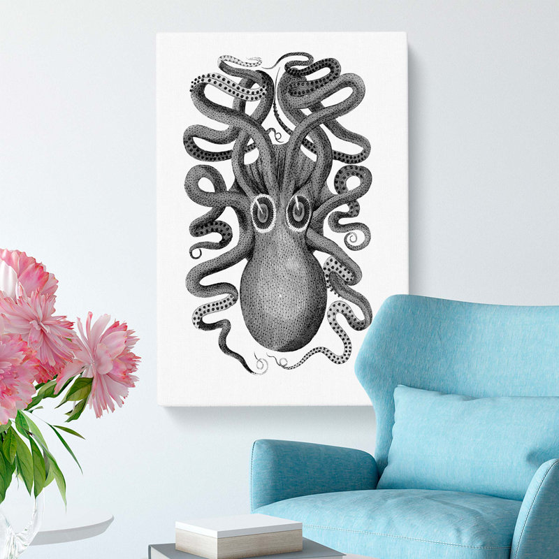 Octopus in Black & White by George Shaw - Wrapped Canvas, 60cm H x 40cm W x 3cm D