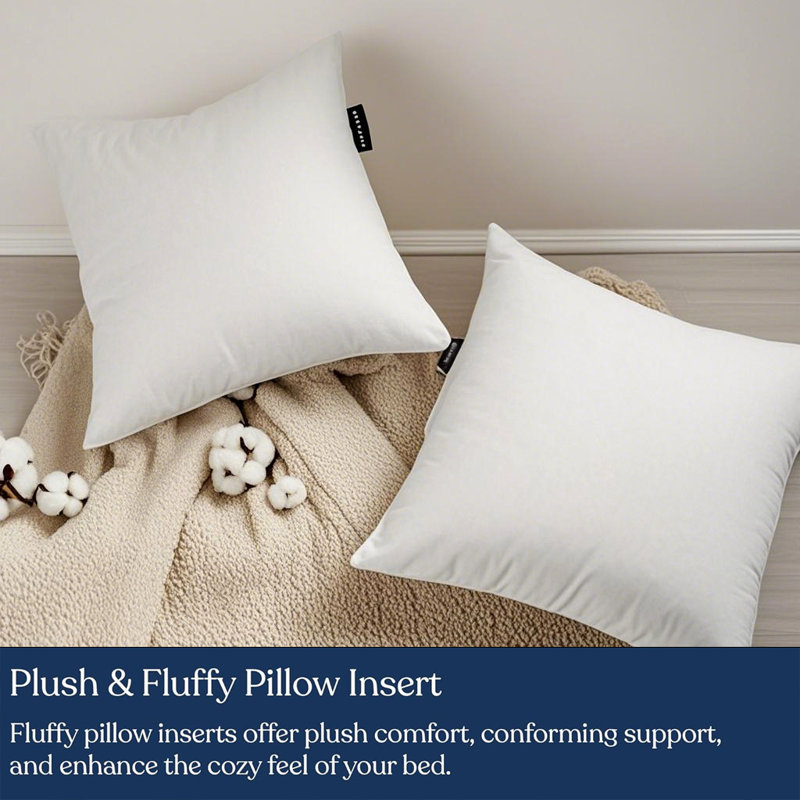 100% Cotton Shell Soft Fluffy Feather Down Throw Pillow Inserts(Set of 2), 18"H x 18"W