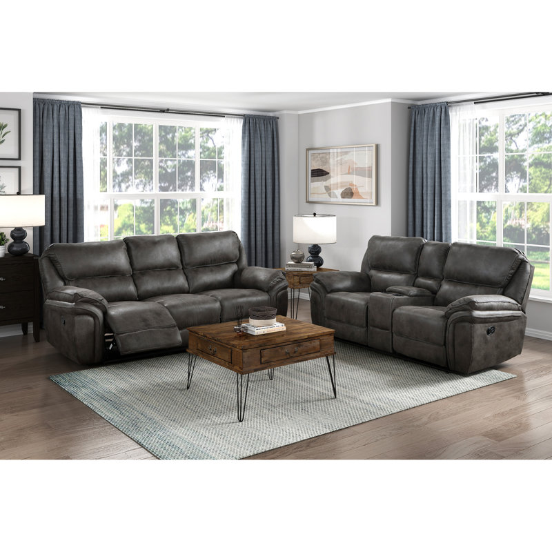 Microfibre grise inclinable, structure en bois massif et en contreplaqué, rembourrage en mousse sur les ressorts ensachés, rembourrage de 32 po de hauteur entièrement inclinée, profondeur d'assise de 24 po