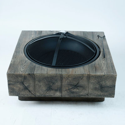 Wood-Fueled Outdoor Fire Pit With Wood Grain Design