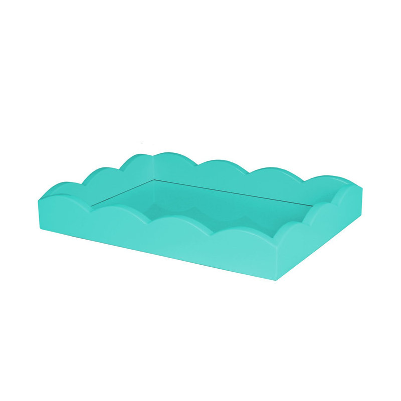 Petit plateau festonné laqué, Turquoise