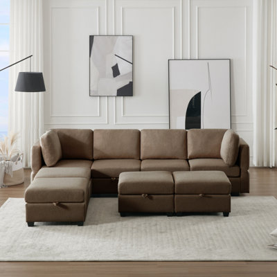 Canapé modulaire moderne avec accoudoirs et dossier réglables, canapé modulaire en U avec repose-pieds avec rangement