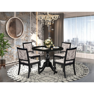 Dining Set Includes a Round Table & Stackable Polyester Chairs, Black