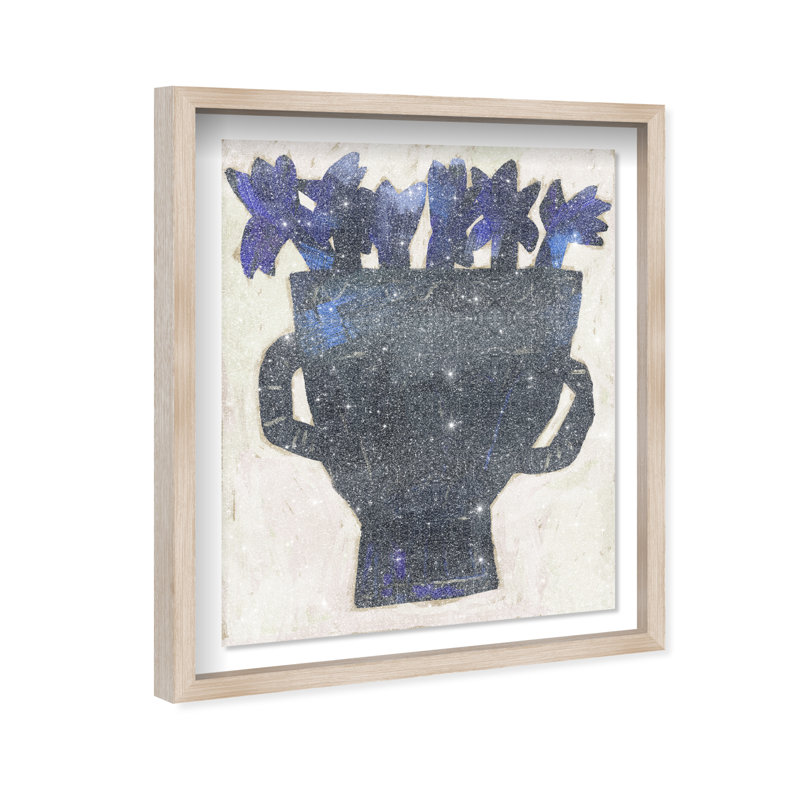Indigo Vase II Shadowbox Floral & Botanical Print by Oliver Gal, Black Frame, 16 x 20, 31.5"H x 25.5"W, Natural Oak Shadowbox
