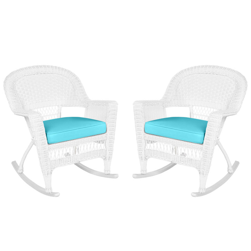 Chaise berçante en osier Raenesha, Blanc, Bleu ciel
