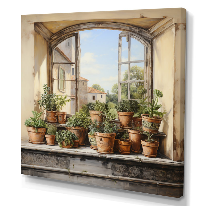 «Italian Poteries Window Charm», art mural fenêtres de ferme, H 16 po x l 16 po x P 1 po, Toile tendue