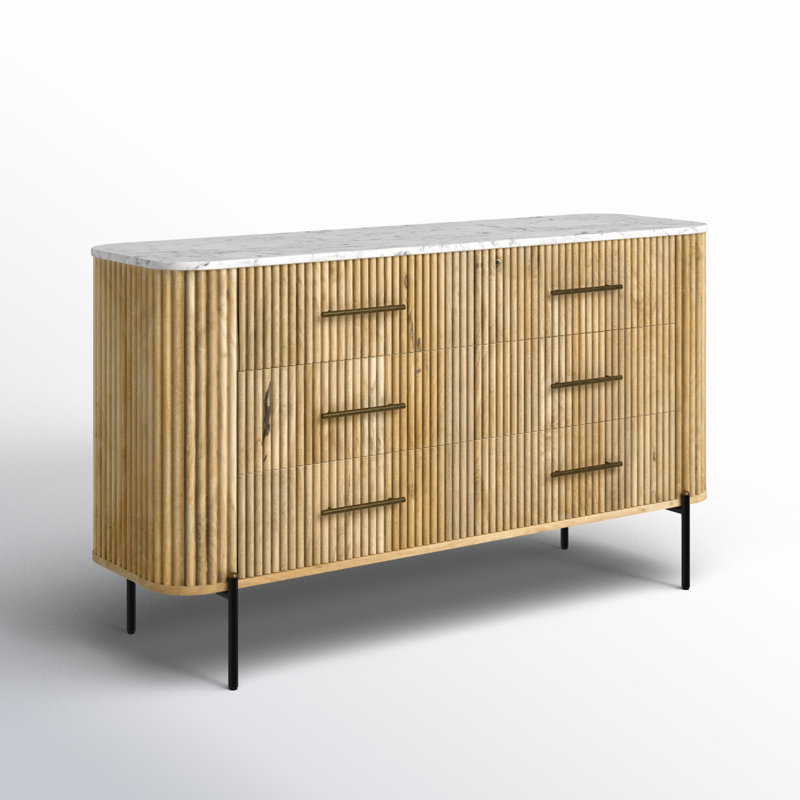 Carmela White Marble & Mango 6-Drawer Dresser