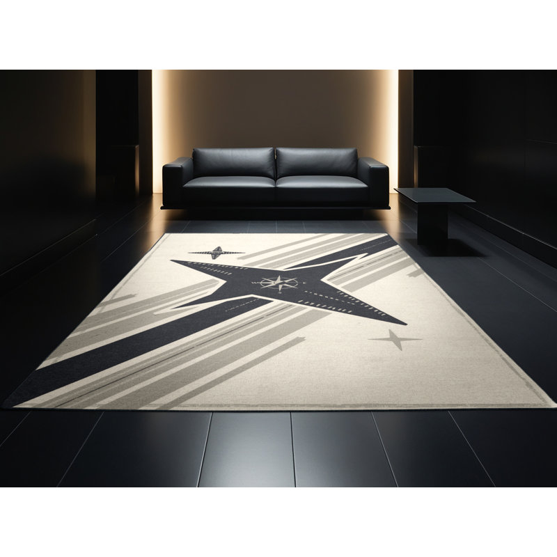 Tapis nautique rayé beige lavable à la machine Starfighter Craft, 5x7