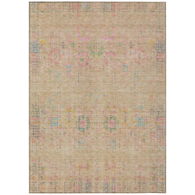 Tapis brun clair d'intérieur / extérieur lavable à la machine, Rectangle 5 pi x 7 pi 6 po