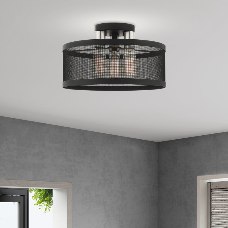 Emilia Flush Mount, Black, 9.25"H x 15"W x 15"D