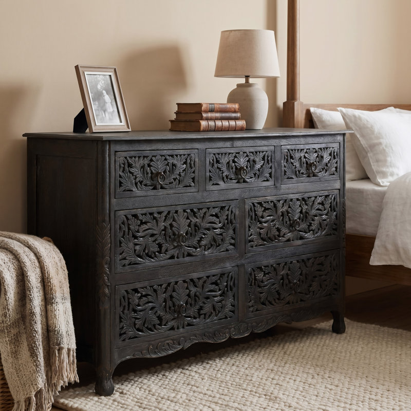 Harleen Solid Wood 57'' W 7 - Drawer Dresser, Black