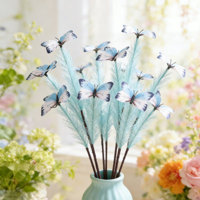 Kondieu Fleurs artificielles artificielles Fleurs en soie artificielle Branche de papillons artificiels Bouquet de fleurs artificielles