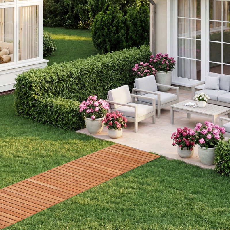 Allée de jardin en bois de 2,4 m (8 pi), sans assemblage, enroulable, en bois de sapin, antidérapante, 56 cm (22 po) de large