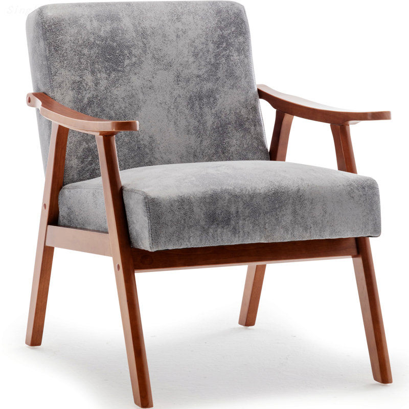 Fauteuil avec structure en bois massif, Tissu gris, H 32,3 po x l 31,1 po x L 26,37 po