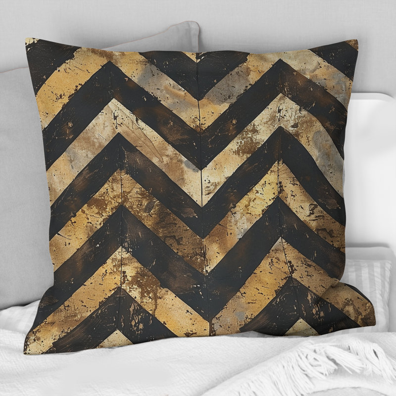 Coussin décoratif Chevron Rhythm II - Glam, H 18 po x H 18 po, Brun / or