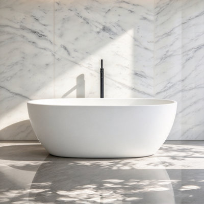 Baignoire autoportante MonBlari 150 x 76 cm en acrylique blanc mat avec trop-plein et bonde rétractable pour salle de bain
