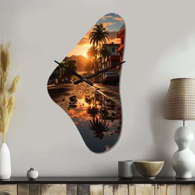 Seyram Puerto Rico Landscape - Asymmetrical Puerto Rico Metal Wall Clock, Green Wall Clock Print