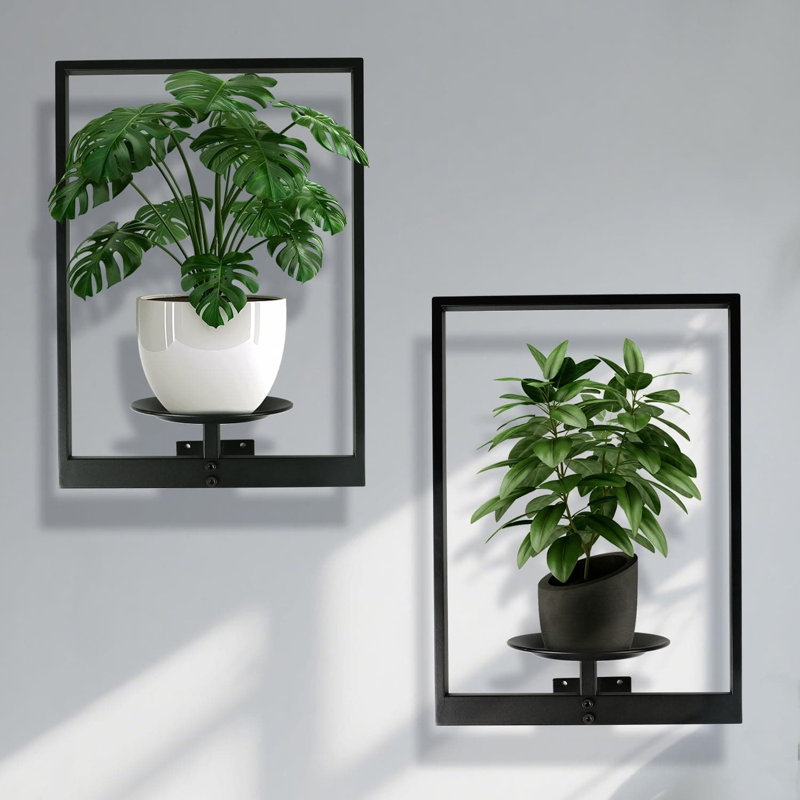 Ensemble de tablettes murales en métal pour plantes, support à plantes géométrique moderne pour décoration murale intérieure, cadres de présentation peu encombrants pour le salon, le balcon et les jardins de patio