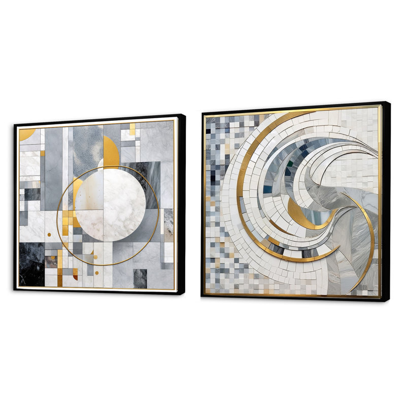 Ensemble d'illustrations géométriques géométriques mosaïques, Cadre flottant noir, H 30 po x l 61 po