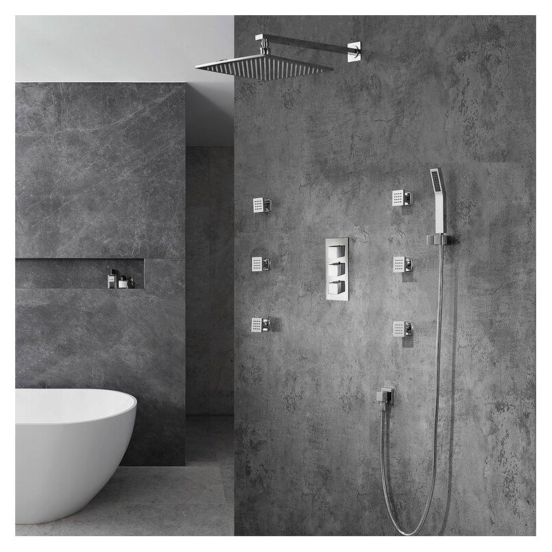 16 Inch Rainfall Shower Set Wall Mount with Handheld Spray and Thermostatic Control