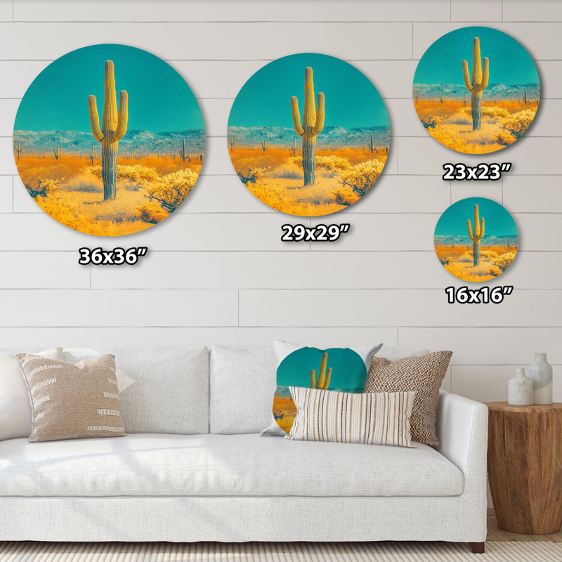 Marwaan - art mural traditionnel vert en métal, cactus ronds, impressions sur métal, H 36 po x l 36 po