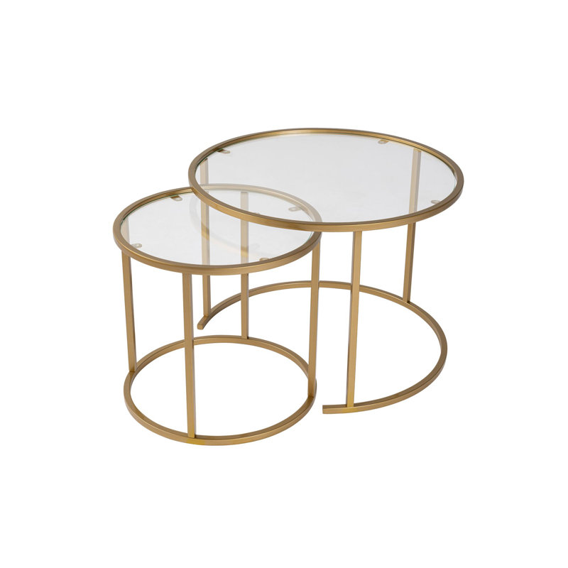Ensemble de tables basses, Transparent, Doré