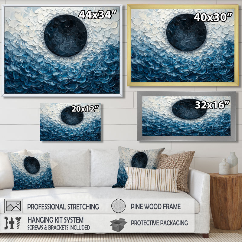 Wingert Eclipse Moon On Coastal Reflection I - art mural lune pour le salon, Impression encadrée flottante, H 24 po x l 32 po