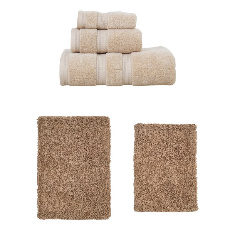 Bruno Collection 100% Soft Cotton 3 Pc Towel Set & 2 Pc Bath Rug Set, (Set of 5), Linen