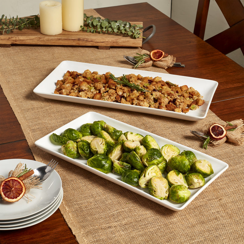 Elegant White Ceramic Rectangular Serving Platter Set
