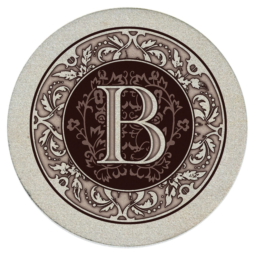 Monogram Letter 4-Pack Natural Sandstone Coasters (Set of 4) Fleur De Lis Living Letter: B
