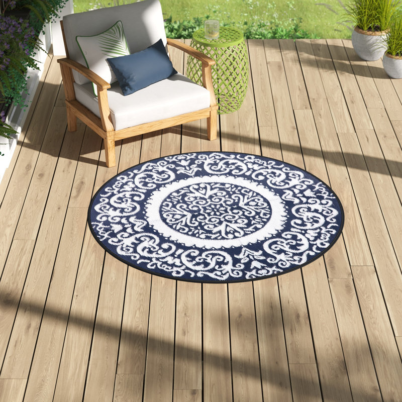 Clarkston Flatweave Toile Indoor / Outdoor Rug, Round 5'