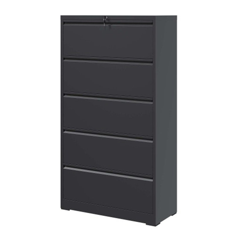 5-Drawer Lockable White Metal Lateral File Cabinet for A4/Legal/Letter/F4 Size - Home Office Solution, Black