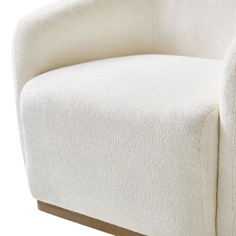 Ensemble de 2 fauteuils pivotants modernes en chenille avec base en bois massif Berklie, Ivoire ivoire