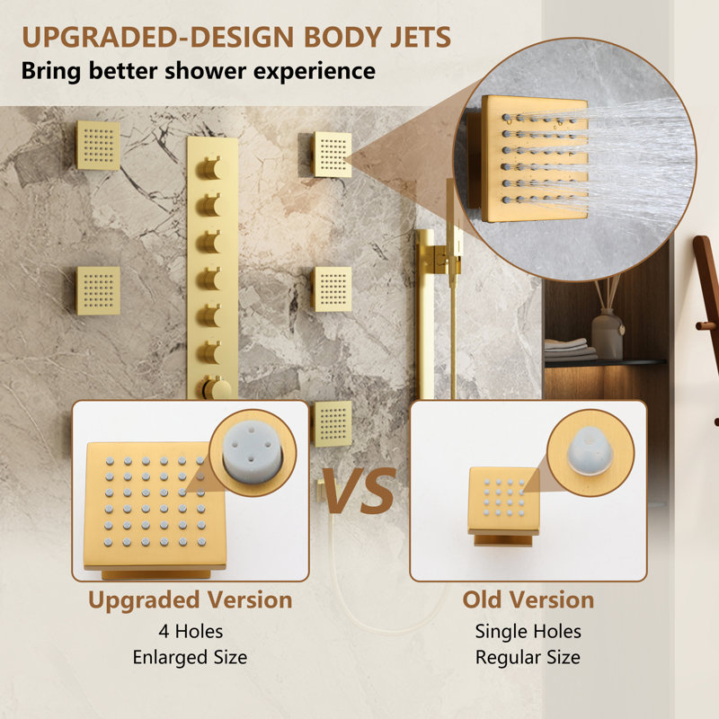 Brushed Gold Dual Rainfall and Handheld LED Shower System