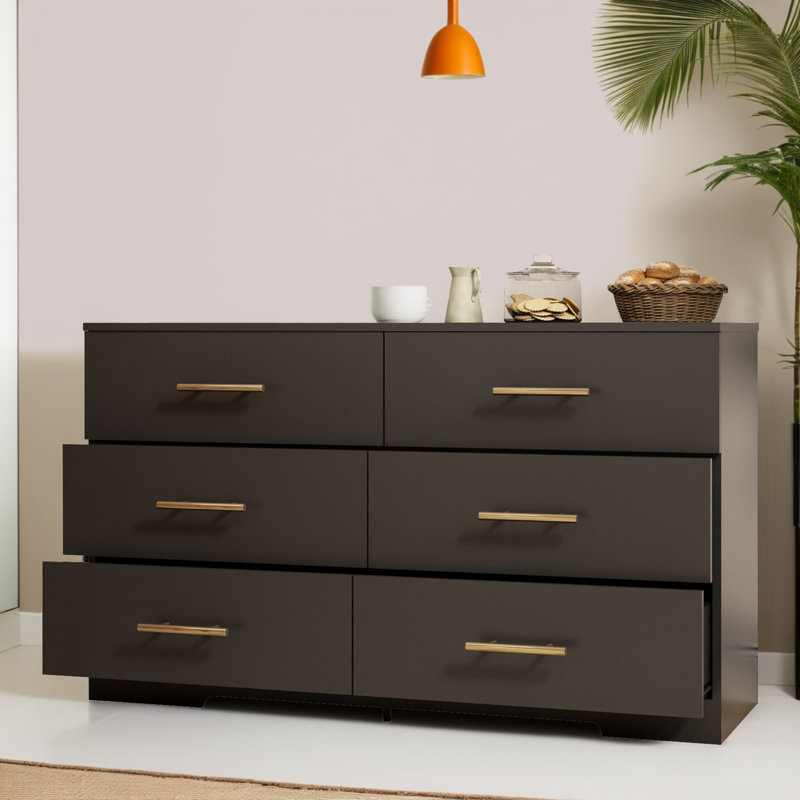 Commode à 6 tiroirs l 47,31 po Valmir, Noir, noir, noir, noir