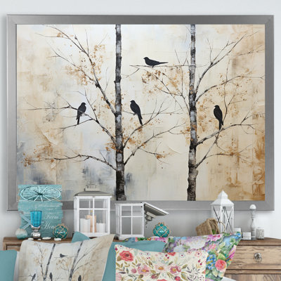Minimalisme, oiseaux monochromes sur branche III sur toile
