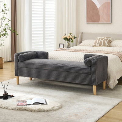 Banc rembourré avec accoudoirs avec repose-pieds et repose-pieds en velours côtelé avec accoudoirs