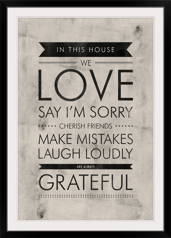 «Family Rules In This House» par Kate Lillyson, art textuel, H 32 po x l 24 po x P 1 po, Cadre noir