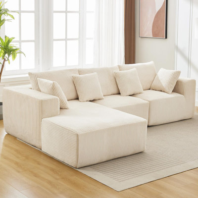 Canapé d'angle modulaire Cloud en forme de L 108" – Assise profonde et méridienne – Revêtement en velours côtelé doux – Aucun assemblage requis – Canapé-lit moderne pour salon – Crème (comme illustré)