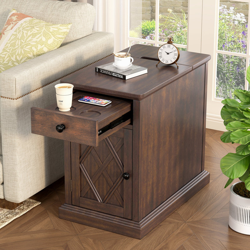 Table de bout de salon classique avec ports USB et rangement, Espresso antique