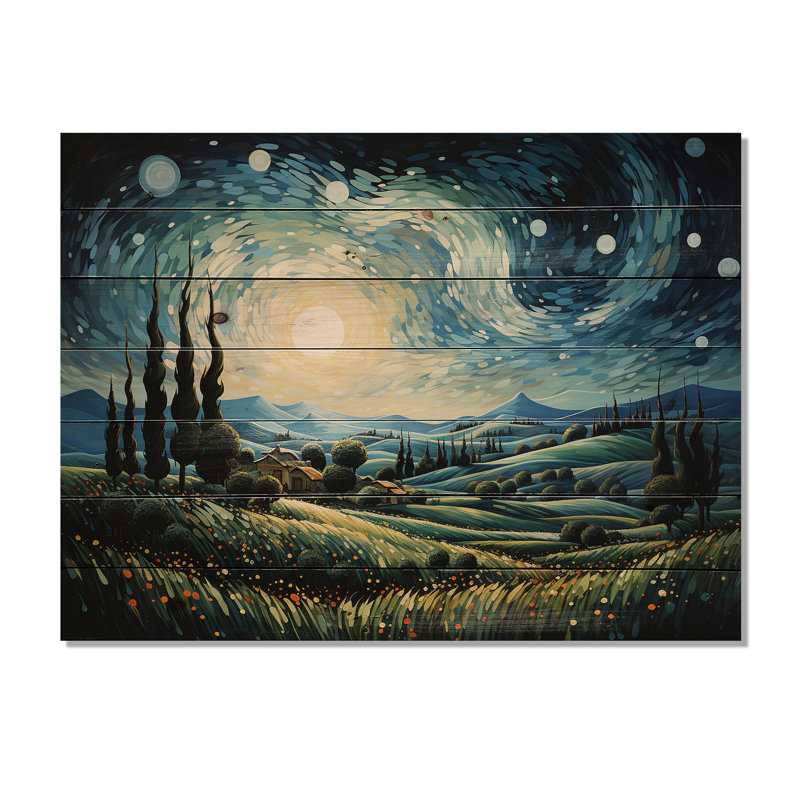 Vangogh, le cyprès se balançant I sur bois, H 30 po x l 40 po x P 0,78 po