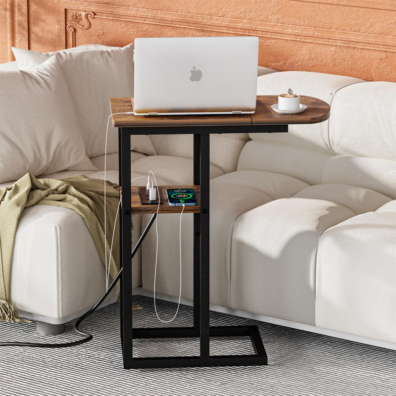 Table de bout Portieles, Noir, Brun rustique