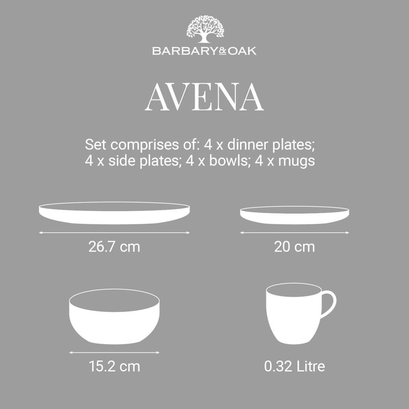 Barbary & Oak Avena 16 Piece Stoneware Dinnerware Set - Service for 4, Grey