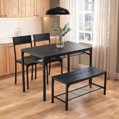 Ensemble table et chaises de salle à manger avec rangement, en MDF et métal, 110 x 65 x 76 cm, avec détails en bois massif, construction en MDF.