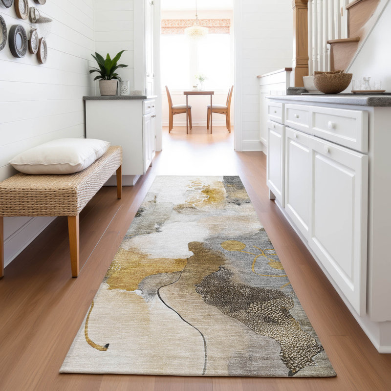 Machine Washable Indoor/Outdoor Xhevrie Mocha Rug, Runner 2'3" x 7'6"