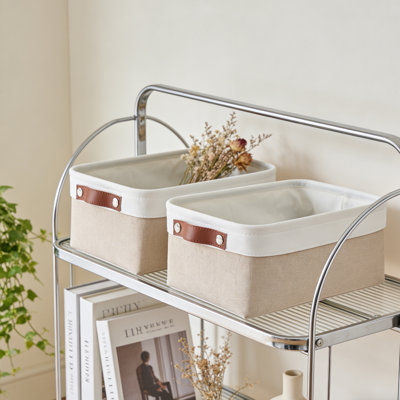 Paniers de rangement pour tablettes (paquet de 2) - Bacs de rangement pour garde-robe en tissu avec poignées en cuir PU, structure en métal pliable pour le linge, les jouets, les serviettes dans le salon, la chambre à coucher et la chambre de bébé
