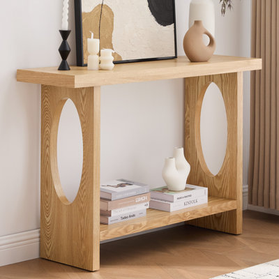 47.2" Rectangle Solid Wood Veneer Console Table with Open Storage