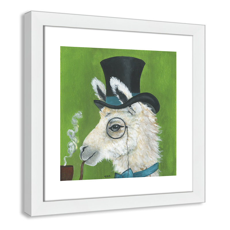 Lama et tuyau, art encadré, H 18 po x l 18 po x P 0,625 po, Cadre blanc