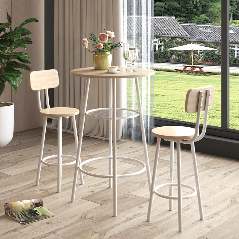 Table de bar, équipée de 2 tabourets de bar, avec dossier et cloison