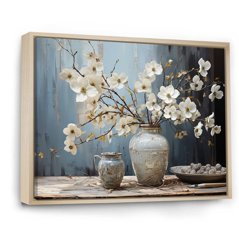 Cornouiller en fleurs, art mural, Cadre naturel flottant, H 12 po x l 20 po x P 1 po